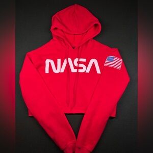 NASA Red Cropped Hoodie with American Flag